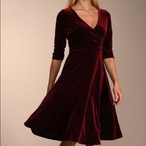 Wine velvet surplice dress